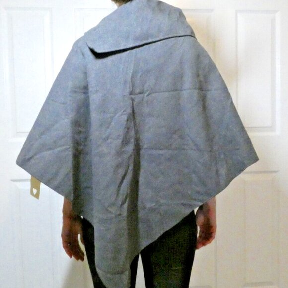 Gray Wool Felt Cape OS Vintage Poncho High Buttoned Collar British Mod GoGo NWT - Picture 2 of 8